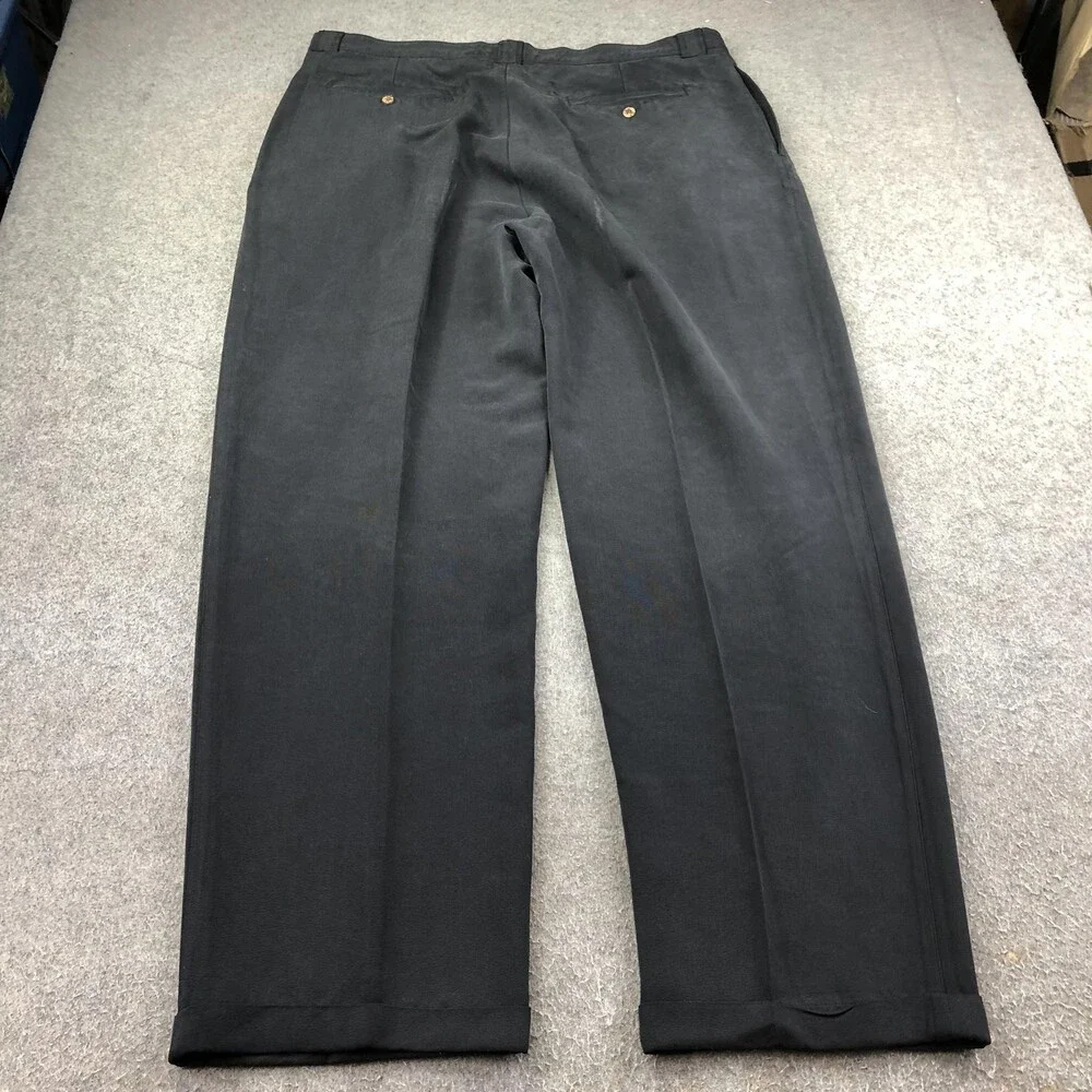 Tommy Bahama Pants Mens 42 Black Silk Dress Pleated Cuffed Straight Relaxed